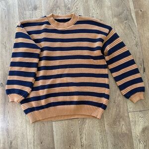 Striped Navy and Tan Women’s Chunky Sweater
